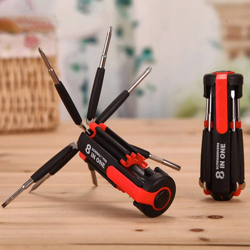 Compact 8 In 1 Multi Screwdriver Tool Set With 6 LED Torch